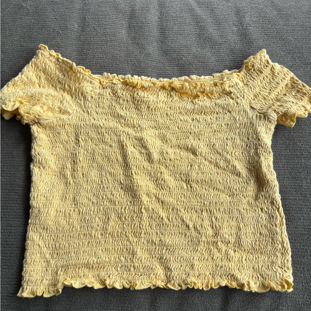 SO Yellow Smocked Off-Shoulder Blouse